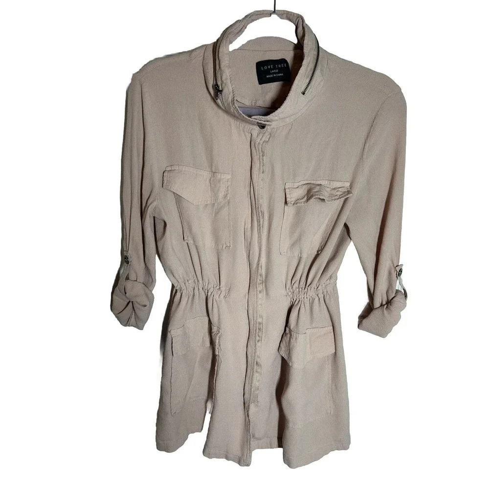 Love Tree Womens Pink Full Zip & Snap Long Sleeve Drawstring Waist Jacket Size L